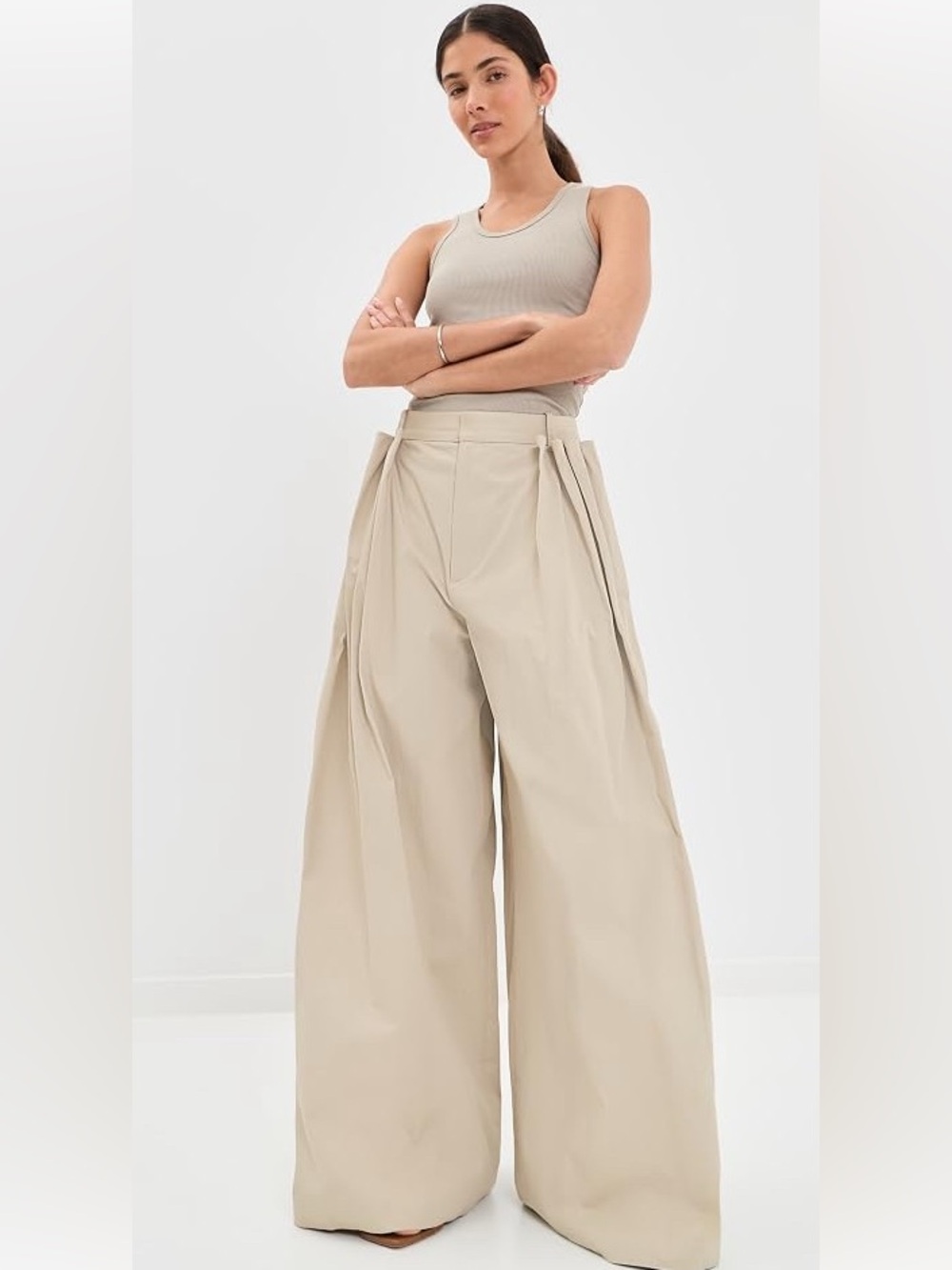 Tibi Luxe Spring Twill Tucked Pleated Wide Leg 8S